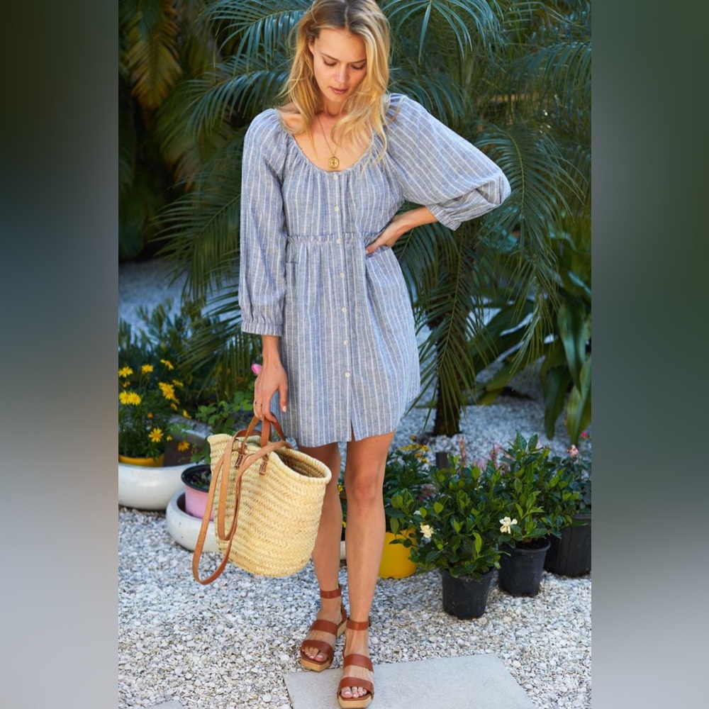 EMERSON FRY JASMINE BUTTON DRESS - DENIM STRIPE HEMP ORGANIC